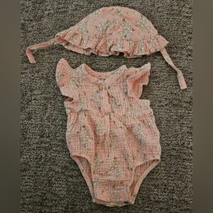 Floral Pink Baby One Piece with Hat